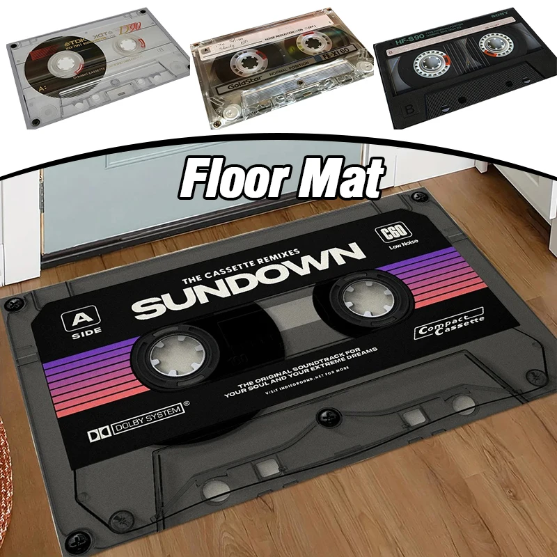 Vintage Music Theme Cassette Tape Doormat Flannel Non-slip Bath Entryway Decor Rug Welcome Door Mats Home, Studio & Music Lover
