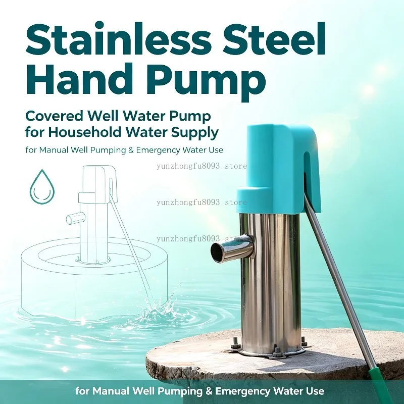 Stainless Steel Hand Pump, Covered Well Water Pump for Household Water Supply for Manual Well Pumping