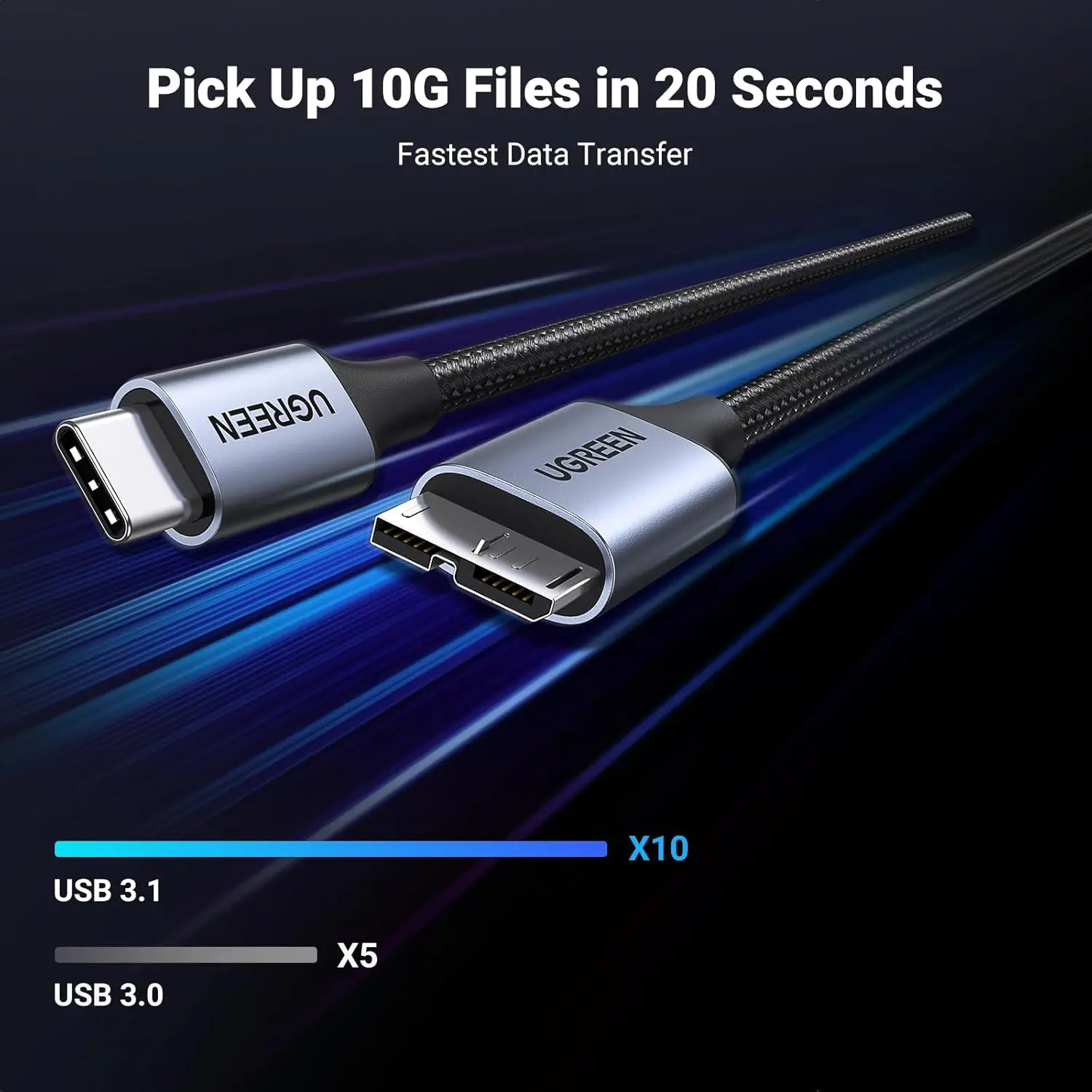 UGREEN 10 Gbps Micro B USB C Data Cables USB C Micro B External Hard Drive Cable Compatible MacBook Samsung Galaxy