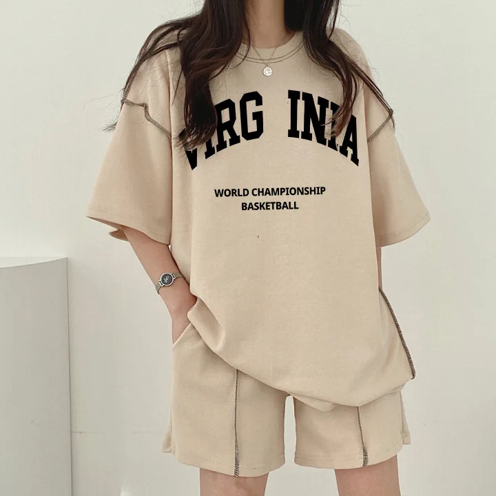 Women Clothing Sports Wear 2024 Outfits Summer New Cotton Two Piece Set Casual Short Sleeved T-shirt And Wide Leg Shorts Suit