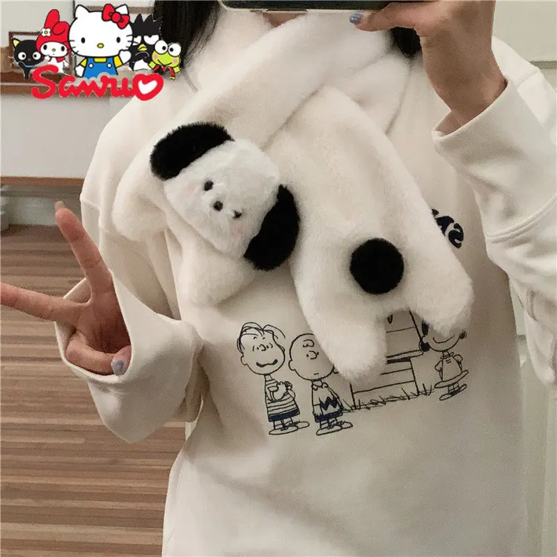 Sanrio Pochacco Cute Plush Scarf Blush Puppy Ins Wind Girly Heart Winter Warm Thickened Cross Neck Soft Doll Scarf Kids Gift