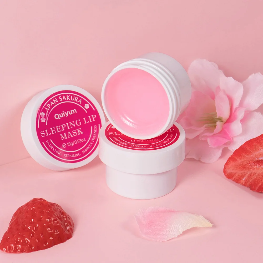 

QUIYUM Cherry Blossom Sleeping Lip Mask 15g – Overnight Repair Chapped Lips Hydrating Moisturizing Dead Skin Remover Keratin New