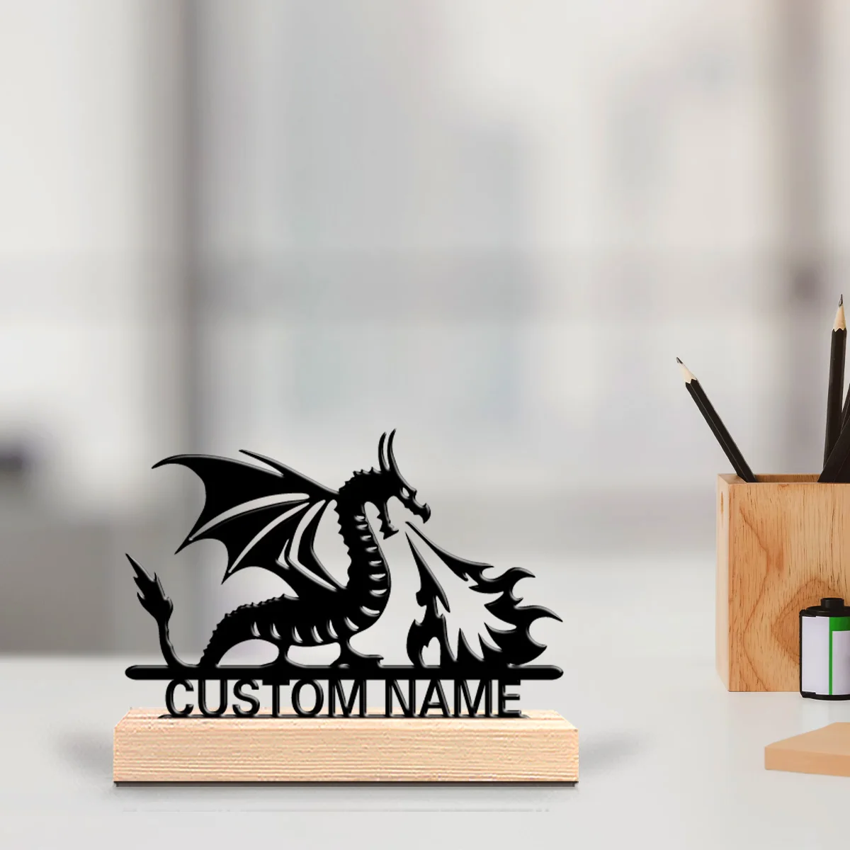 1pc Flying dragon Customized Name Metal Statue Metal Ornament Art Crafts With Wood Base With Wood Base For Office Room Decor