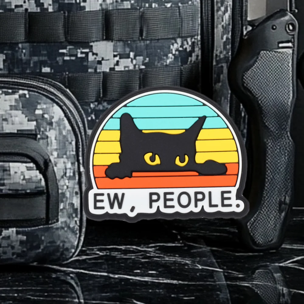 EW PEOPLE لطيف القط مضحك بقع PVC المعنويات شارة التكتيكية على ظهره ملصقات عسكرية شارة ملحق هوك وحلقة ملصق