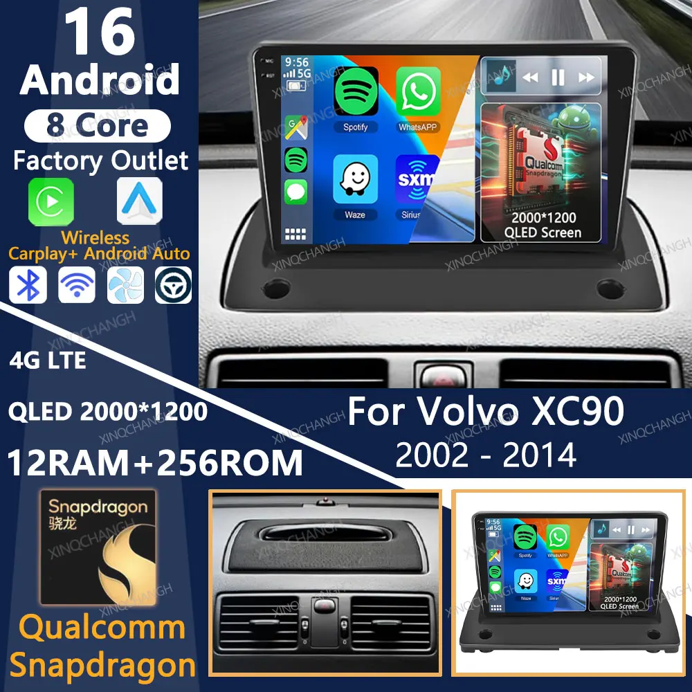 Radio para Auto Android 16 para Volvo XC90 C 2002 - 2014, Carplay, 4G LTE, 5G WIFI, Qualcomm, 2DIN, BT, Reproductor Multimedia de Video, Unidad Principal