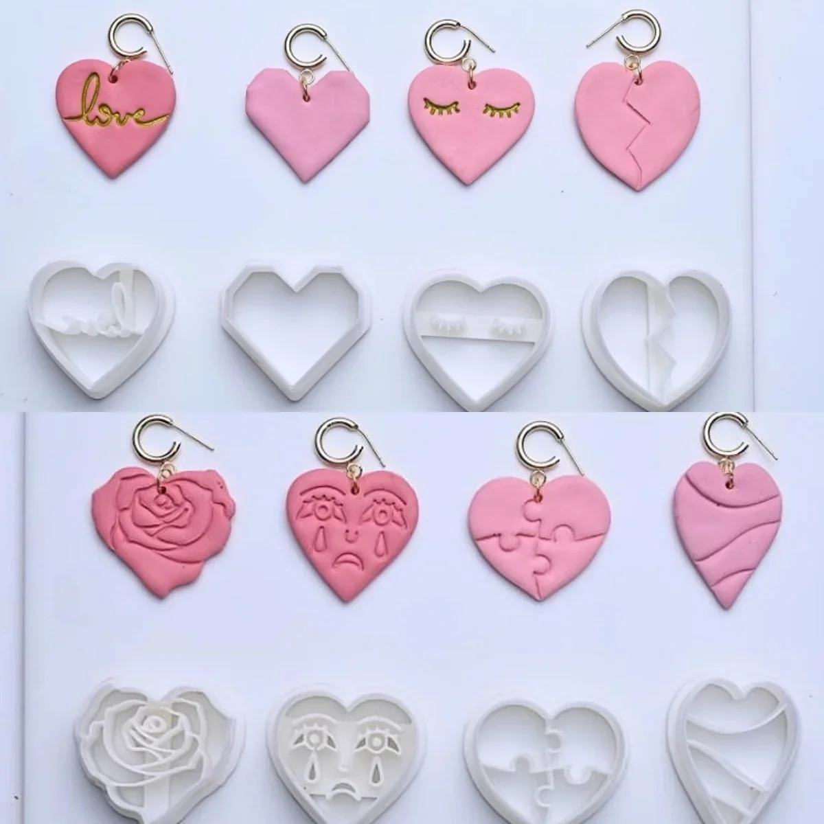 Heart Series/Rose/Crying Face/Smiling Face/jigsaw Puzzle/Polymer Clay Cutter Ceramic Jewelry Necklace Earrings Cutting Mold