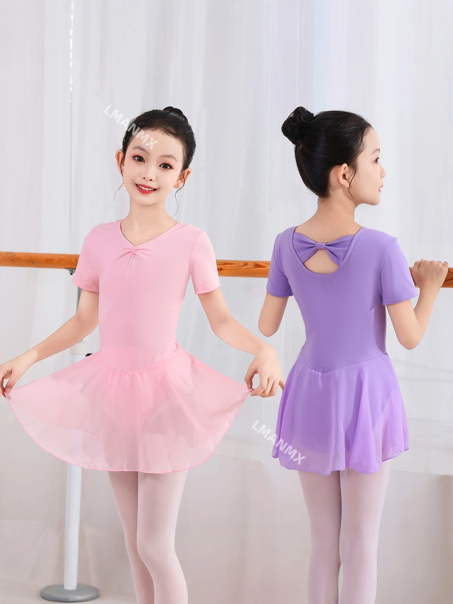 Children's Female Dance Practice Dress Short Sleeve Summer Ballet Skirt Practice Dress