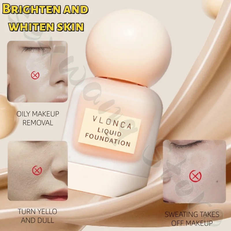 VLONC クリーミーで長持ちするメイクアップファンデーション、クリアで栄養豊富、軽いコンシーラー、明るくする、落ちないメイクアップ 30ml