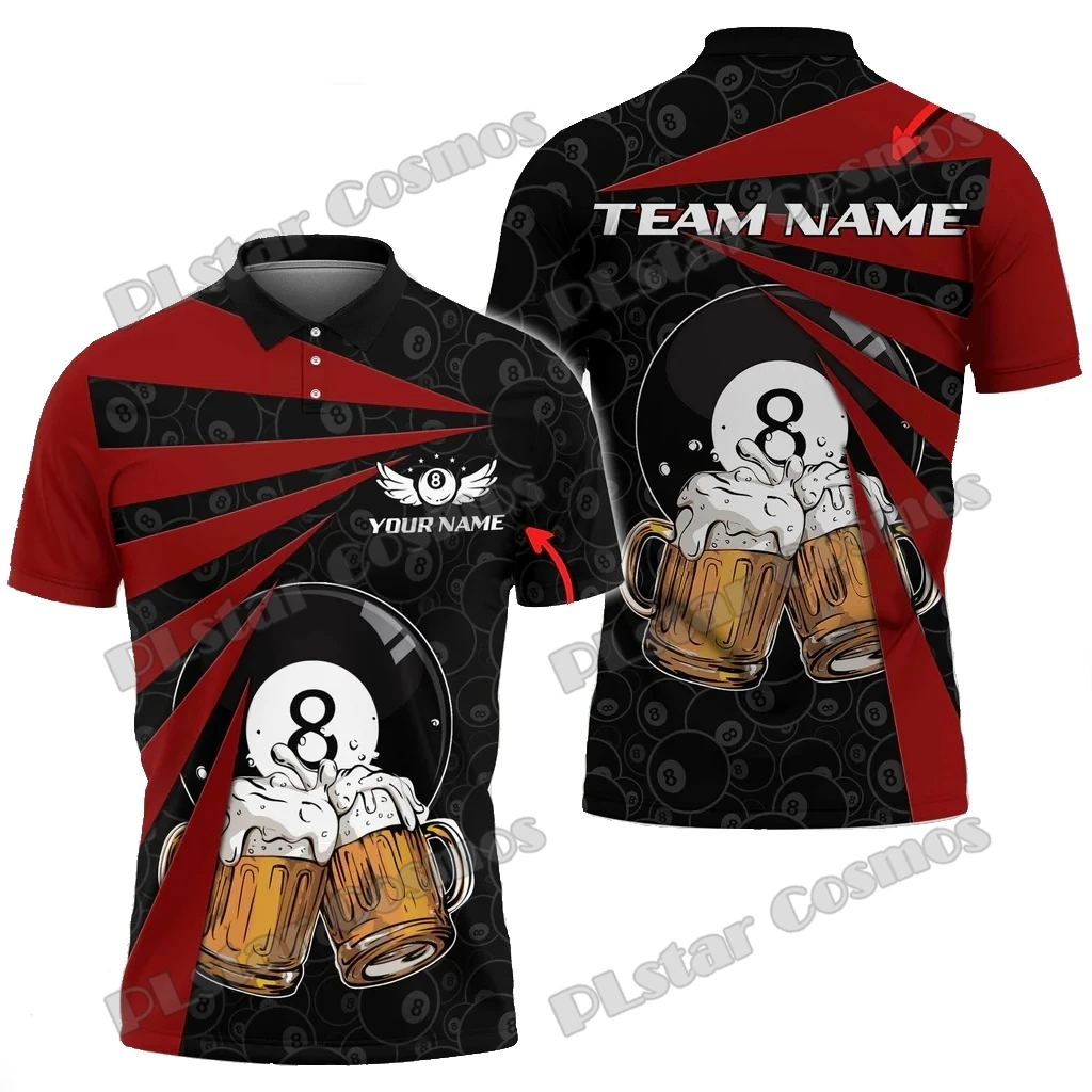 Billiards With Beer Multicolor Options Personalized Name 3D Printed Premium Men's Polo Shirt Summer Casual Polo Shirt POL187