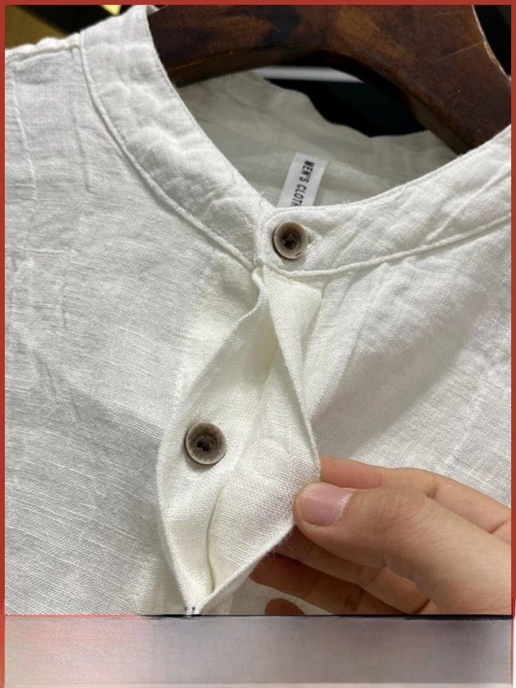 

Casual Linen Long Sve irt Men's New National Sle Stand Collar irt Wrinkles Texture Lightweight Comfortable Daily Wear
