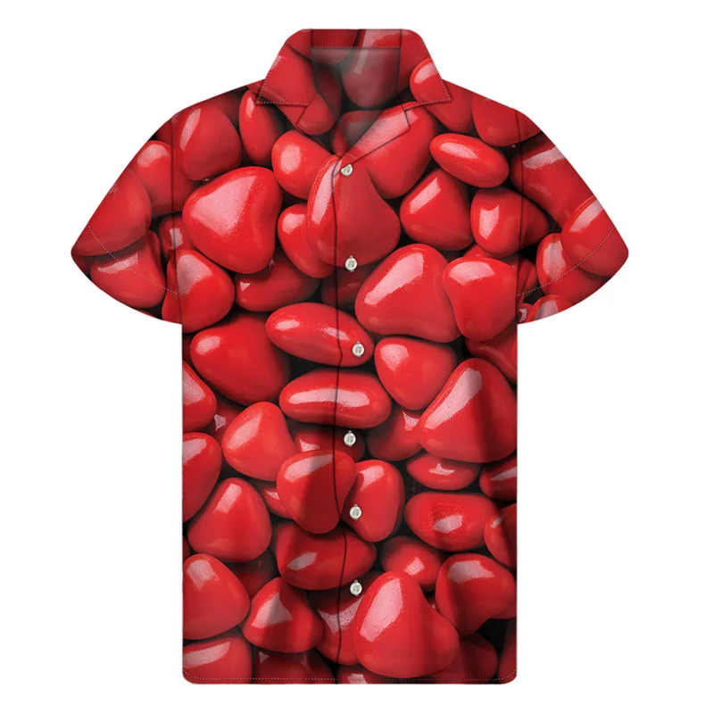 Colorful Love Heart 3D Print Aloha Shirt For Men Women Hawaiian Shirts Summer Loose Short Sleeve Tops Street Lapel Button Blouse