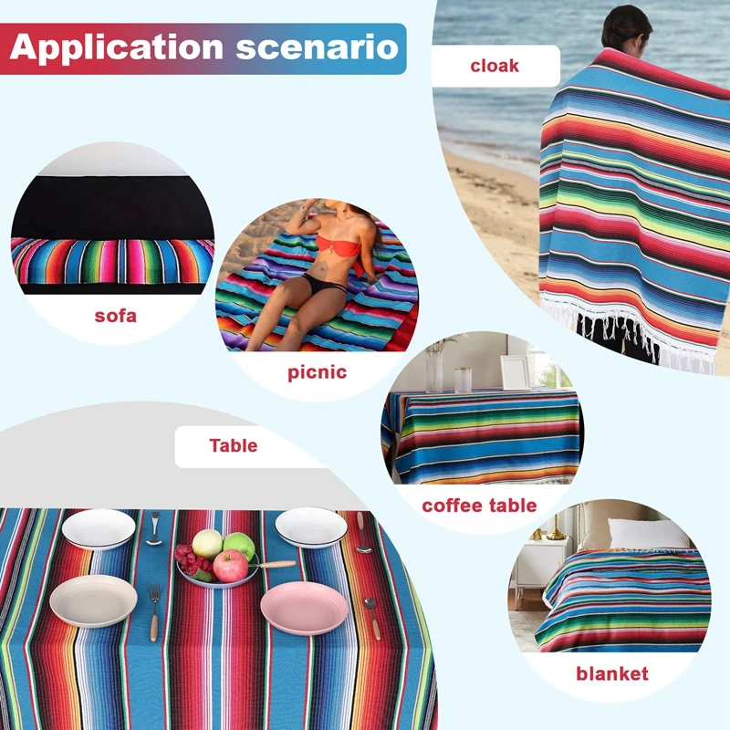 Mexican Blanket Sarape Picnic Rug Throw Tablecloth Hot Rod For Yoga Party-A22G