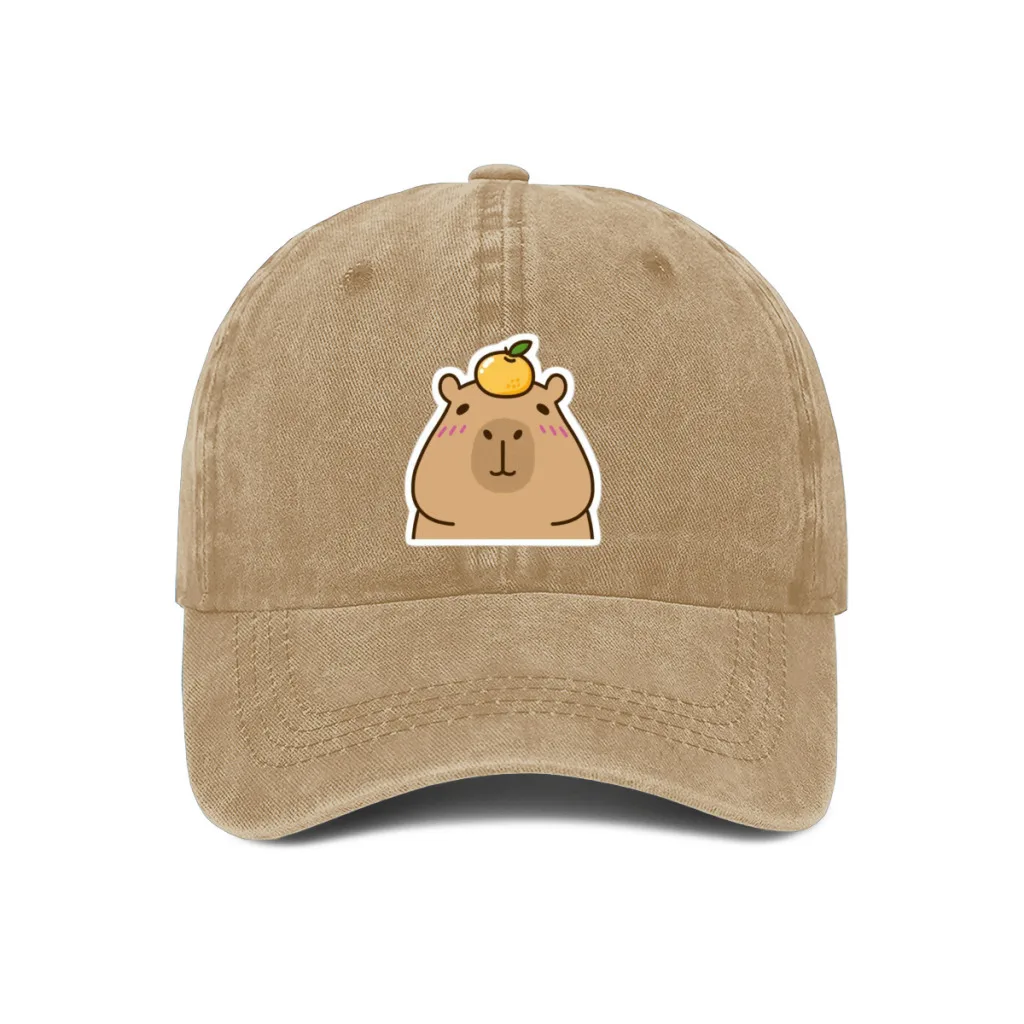 

Cute Capybara Baseball Cap Solid Color Washed Distressed Hats Simple Vintage Hip Hop Sun Hats For Women & Men