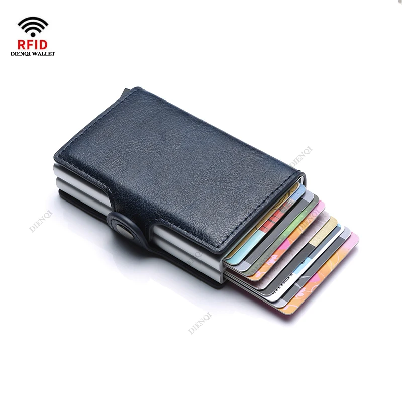 Etui na karty kredytowe z włókna węglowego Męskie podwójne etui na karty bankowe Anti Rfid Portfel Metal Business Bank Minimalistyczny prezent na prezent