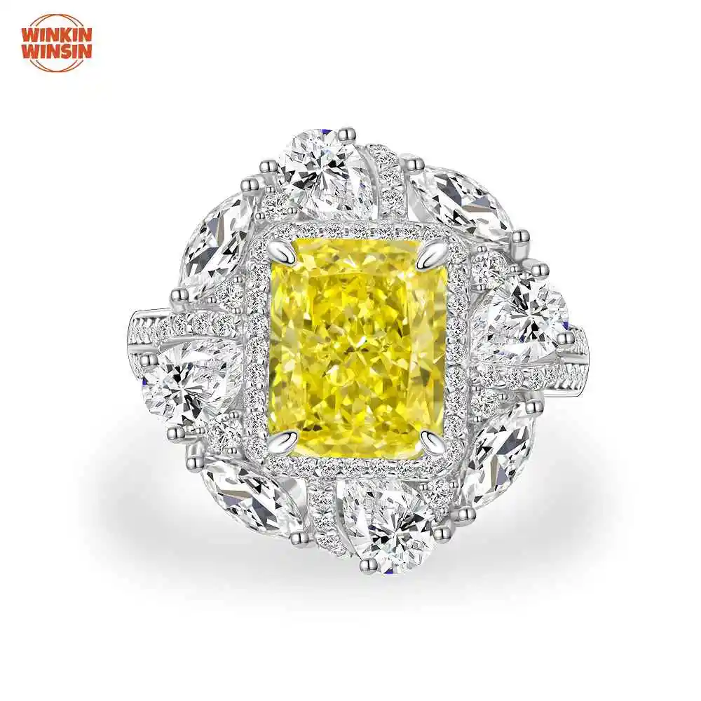 

Winkin Winsin 4 Carat Ring For Women Vivid Yellow Ice Flower Cut Ring S925 Silver