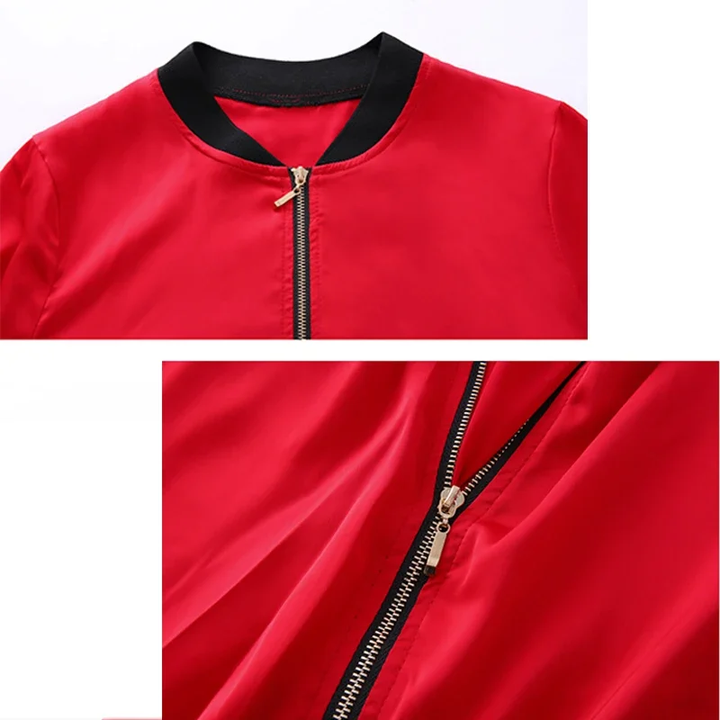 Korean Summer Silk Jacket Women Long Sleeve Solid Bomber Jacket Woman Casual Female Thin Baseball Zipper Red Coat Outwear Z665