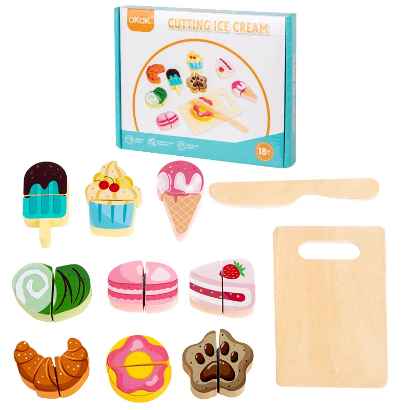 Simulação de cozinha fingir brinquedo de madeira montessori brinquedo educativo para crianças presente corte frutas vegetais conjunto comida