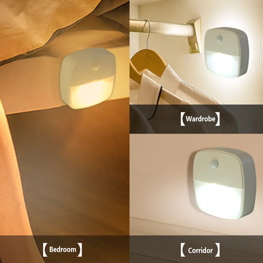 1pc/3pcs Wireless LED Night Light Motion Sensor Human Induction Battery Powered Night Light For Closet Bathroom Kitchen Basement