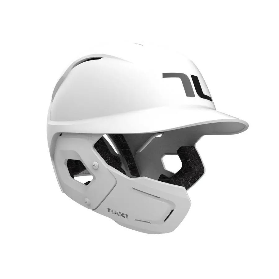 

Potenza Batting Helmet with Jaw Flap, L XL, Matte White, LeftHanded Hitter