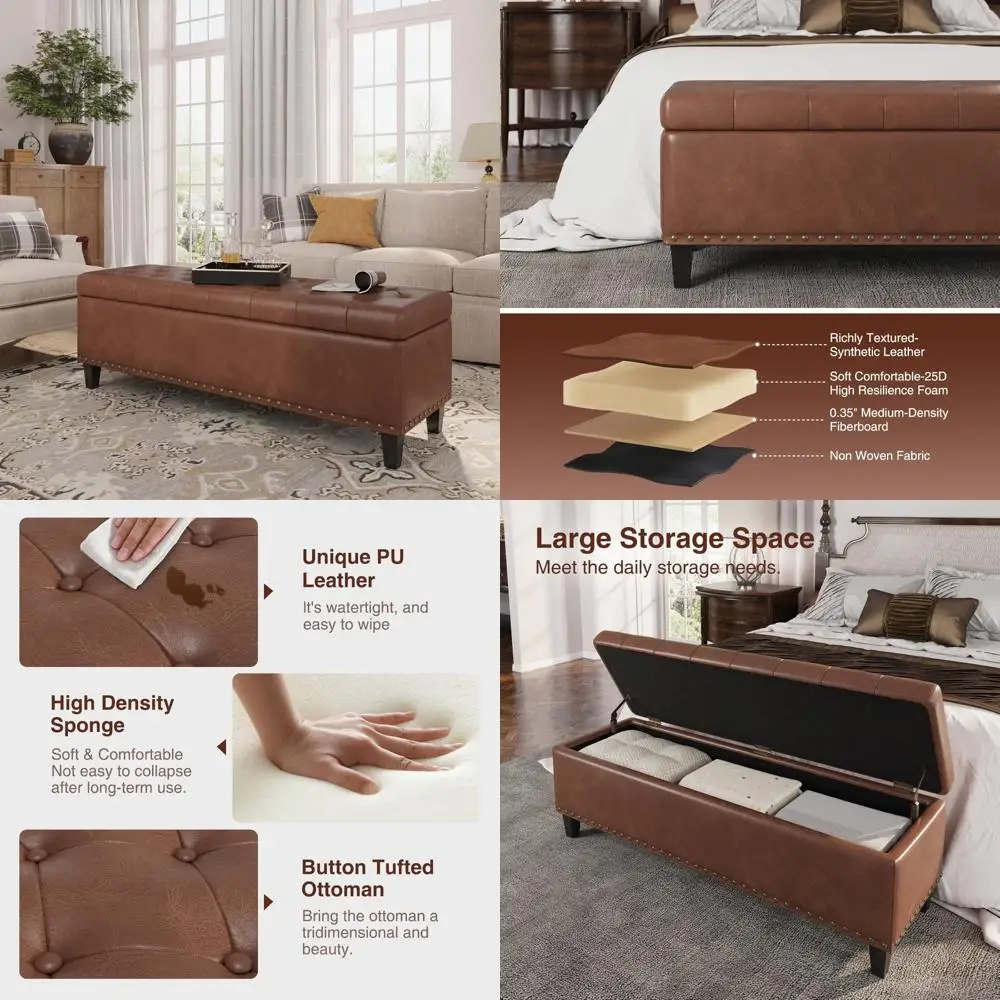 

Large 51-Inch Faux Leather Storage Ottoman Bench for Bedroom and Living Room, 30 Gallons Capacity End of Bed Furniture