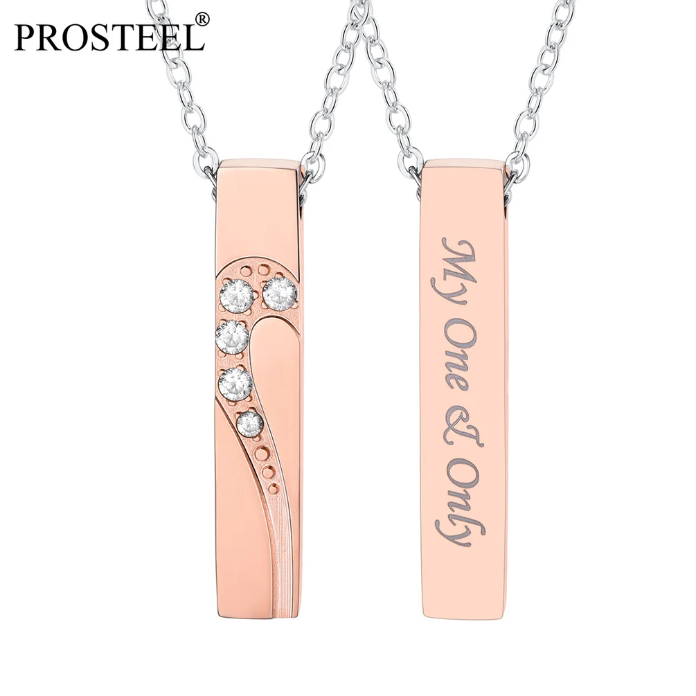 PROSTEEL Personalized Couples Necklace Free Engrave Name Pendant Anniversary Valentine Day His/Her Gifts Black/Rose Gold Color