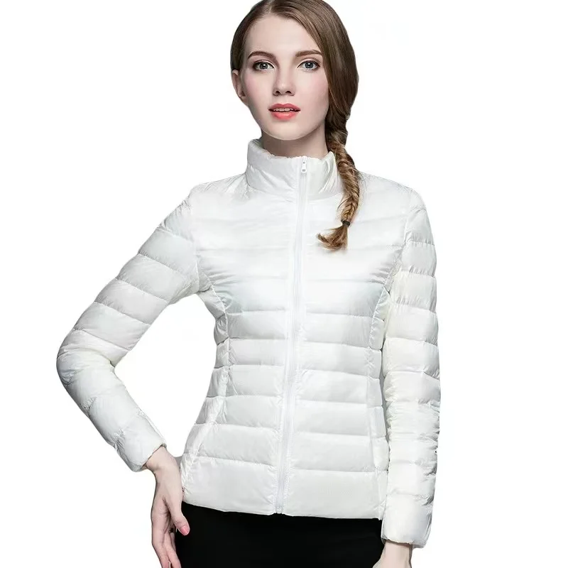 Parka de plumón ultraligera para mujer, chaqueta fina con capucha corta, abrigo de plumón de pato Blanco cálido, prendas de vestir exteriores para otoño e invierno, 2023