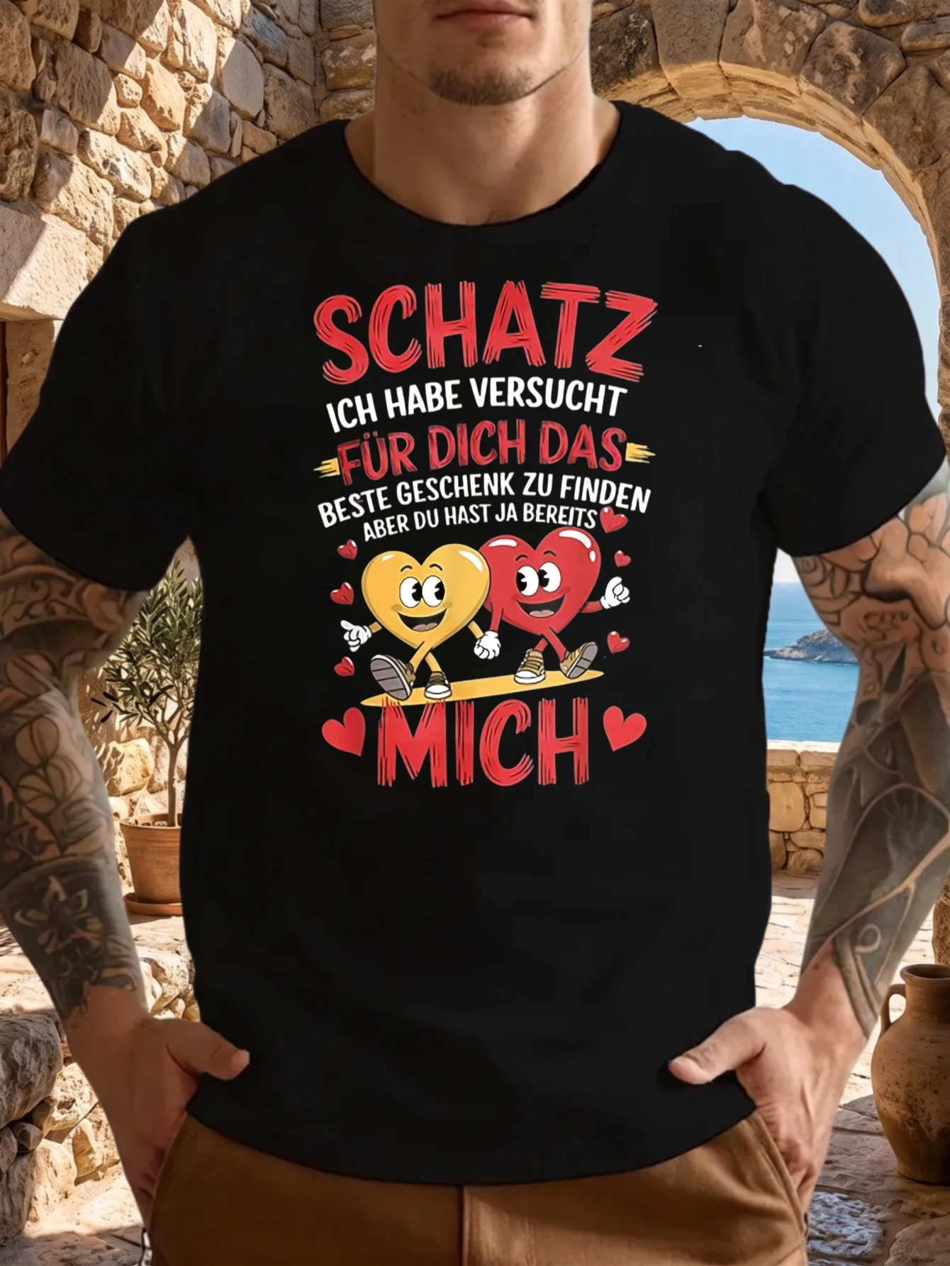 1 Stück 100% Baumwolle Unisex T-Shirt mit Aufdruck „Schatz, ich habe versucht, das beste Geschenk für dich zu finden, aber du hast mich schon überzeugt“, O-Ausschnitt, kurze Ärmel, Plus Size, bequeme
