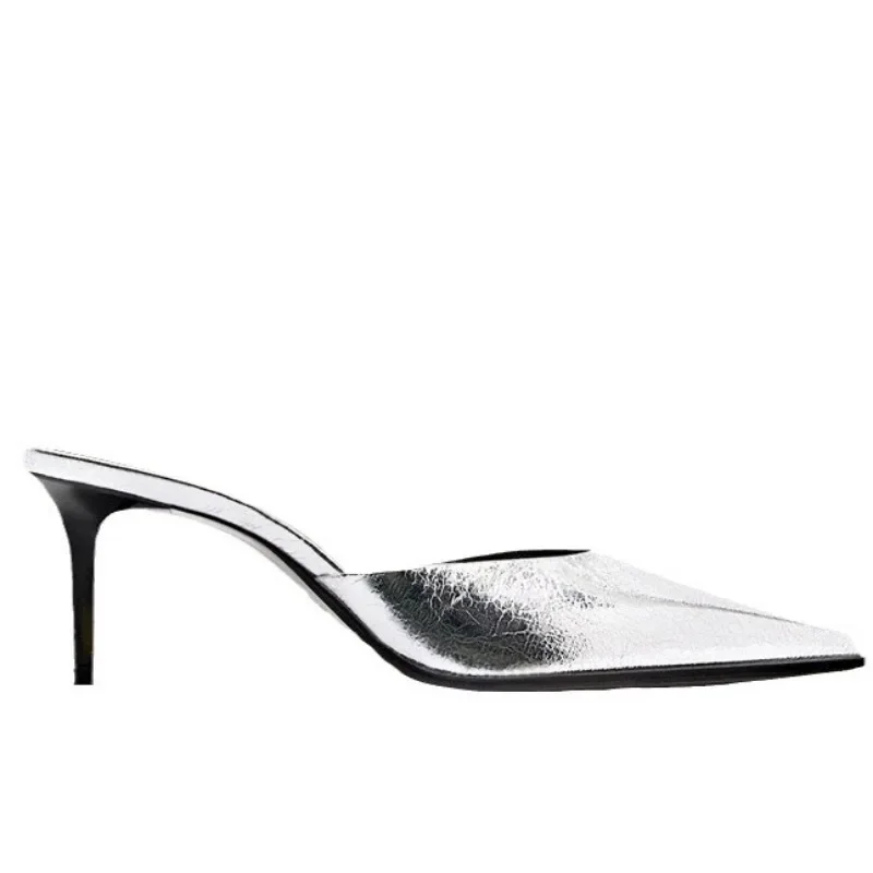 Casual Women Sandals Fashion Pointed Toe Shallow High Heel Ladies Mules Shoes Large Size Summer Stiletto Party Dress Sandalias