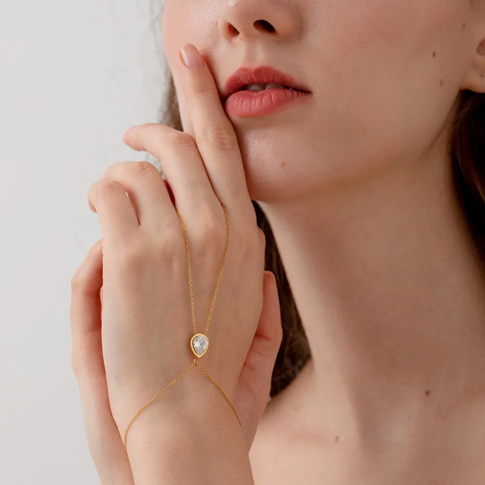 Bracelet en pierre de zircone cubique plaqué or 18 carats pour femmes, chaîne à main TD, anneau tendance, chaîne à main, bijoux de corps