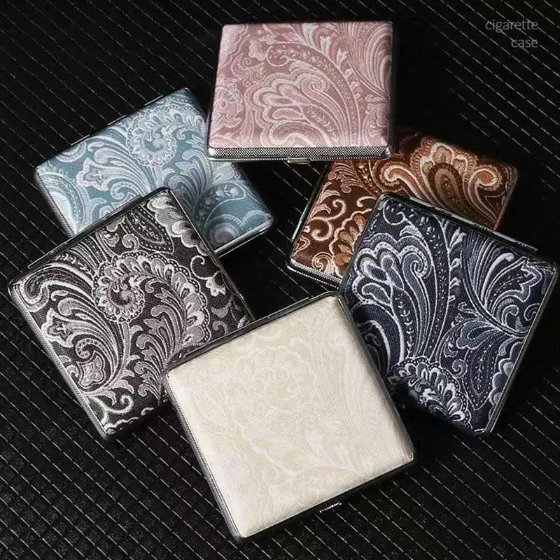 

Classic Marble-Patterned Elastic Band Design 20-Pack Cigarette Case Men's Portable Lightweight Metal PU Cigarette Case 917