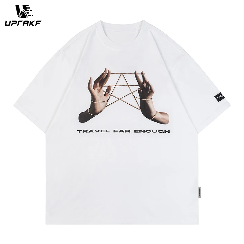 

UPRAKF Streetwear Oversize T Shirts Printed Harajuku Hip Hop Tee Black White Loose Short Sleeve Casual