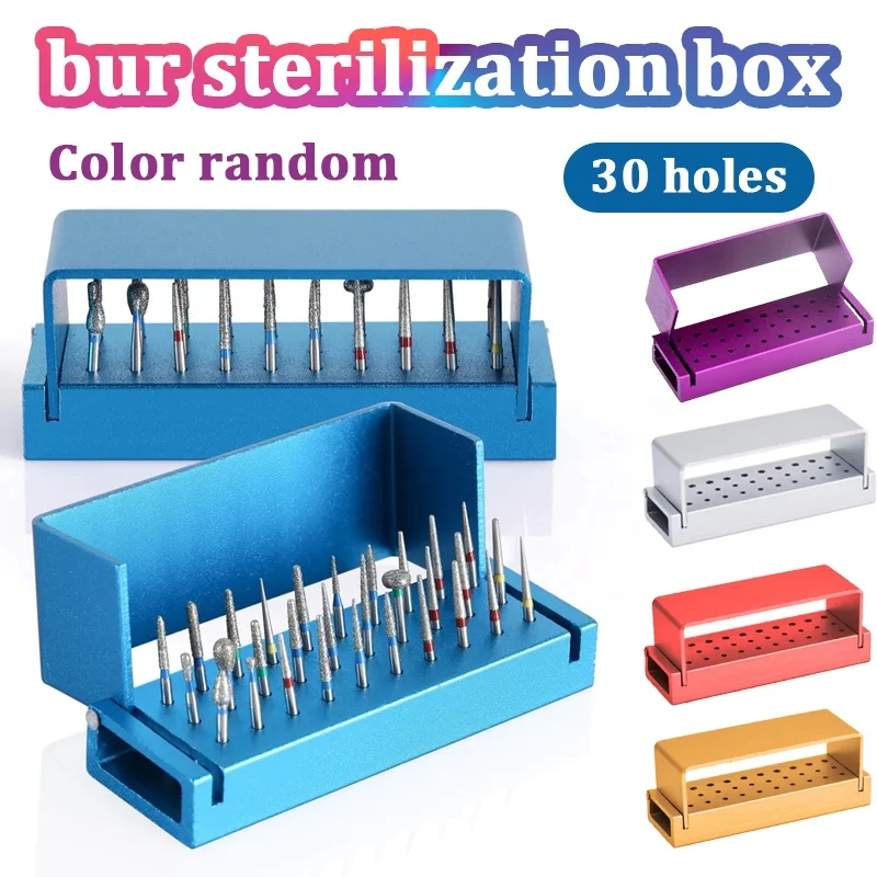 Dental 30-Hole Aluminum Alloy Bur Box Disinfection Case for Fg/ra Burs High/low Speed Fit Burs Disinfect Dental Lab Tool