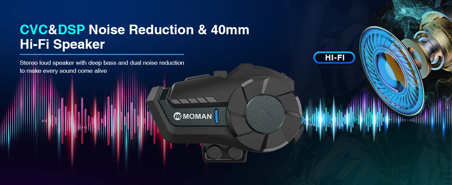 Moman Motorcycle Helmet Intercom Mesh Bluetooth Helmet Headset Moto Interphone Wireless 5.1 Communication System to 1000M Radio