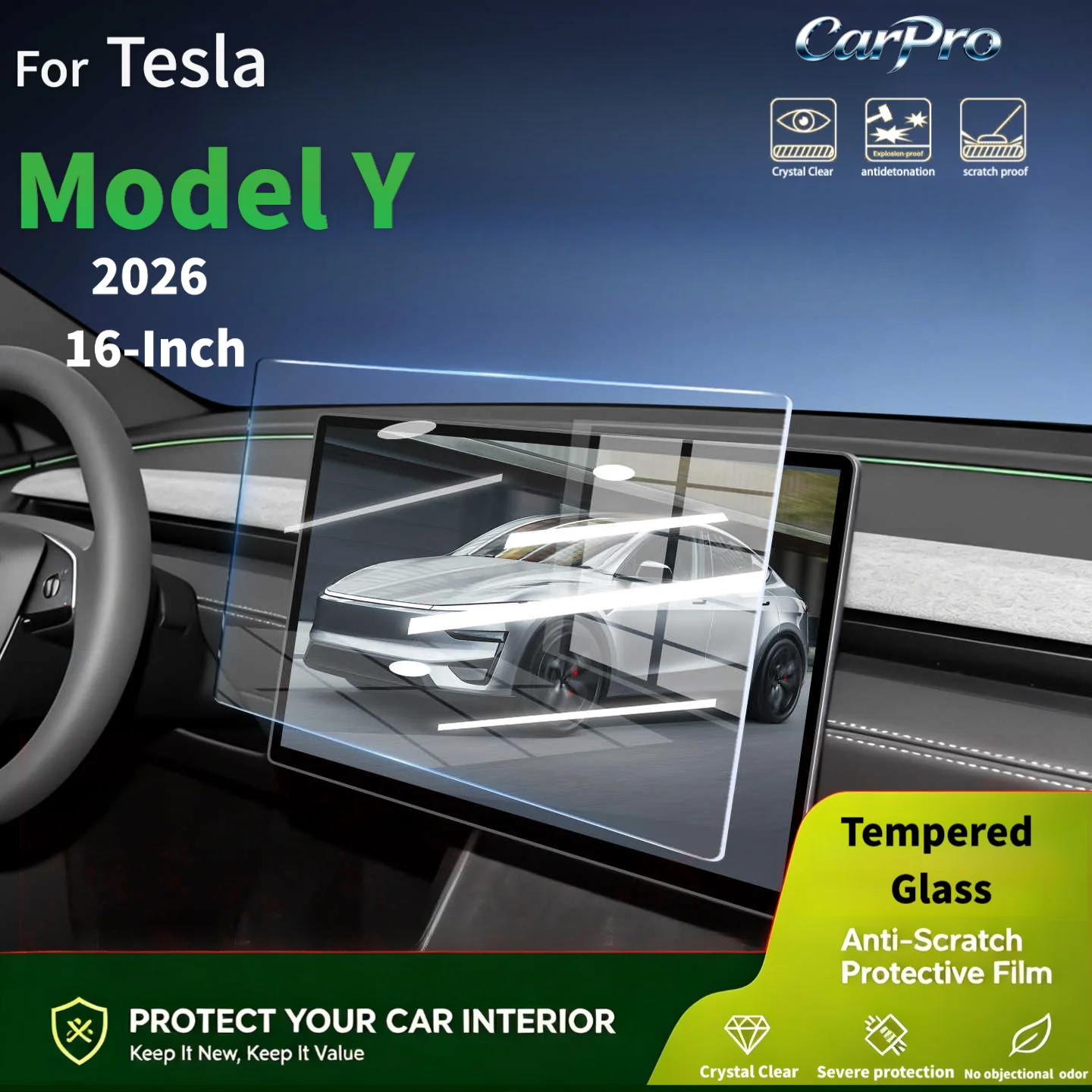 Tempered Glass Screen 9H - For 2026 Tesla Model Y 15.4/16‑Inch