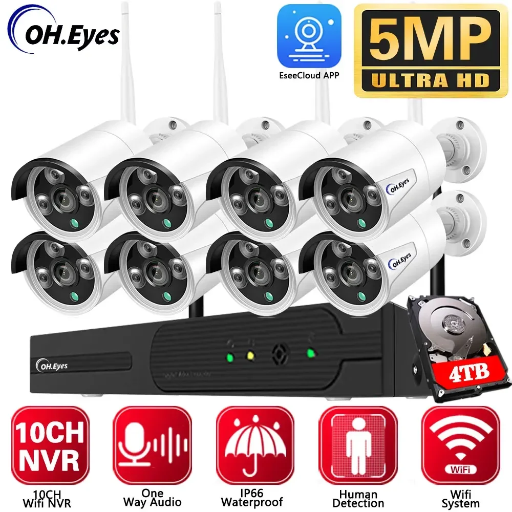 

Беспроводная система видеонаблюдения, комплект Wi-Fi-камеры H.265, 5 МП, HD, аудио безопасности, AI, обнаружение человека, IP, 10 каналов, NVR, комплект видеонаблюдения EseeCloud