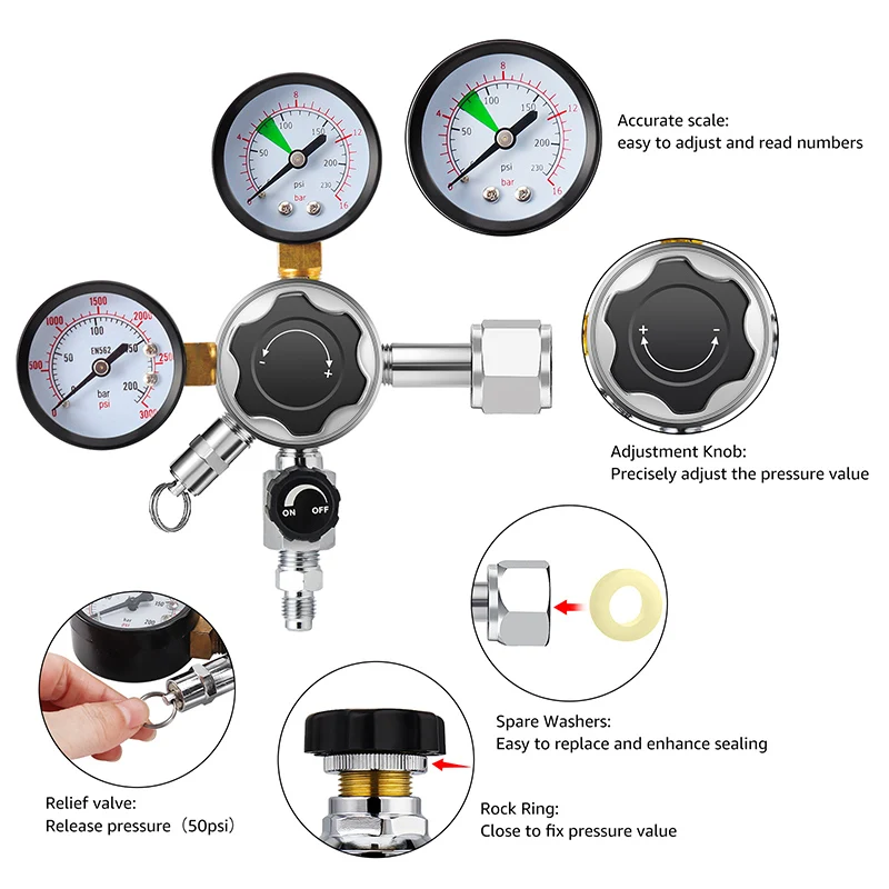 Regolatore di Co2 per acqua gassata professionale, regolatore del cilindro della bottiglia di Soda 0-120 Psi, valvola di controllo indipendente,