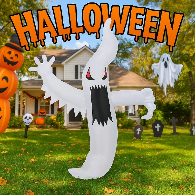 6FT Holiday Lighting White Ghost Decorations Halloween Blow Up Model Luminous Party Holiday Indoor Lawn Courtyard Garden Decor