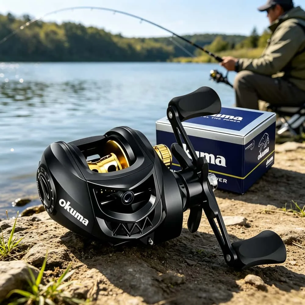 OKUMA Professionelle Baitcaster-Rolle 7.2:1 Hochgeschwindigkeit 1+1 Lager 8KG Bremskraft 12 Magnetische Bremsbeläge Carbon-Pad Süß- und Salzwasser-Angeln – Detail 1