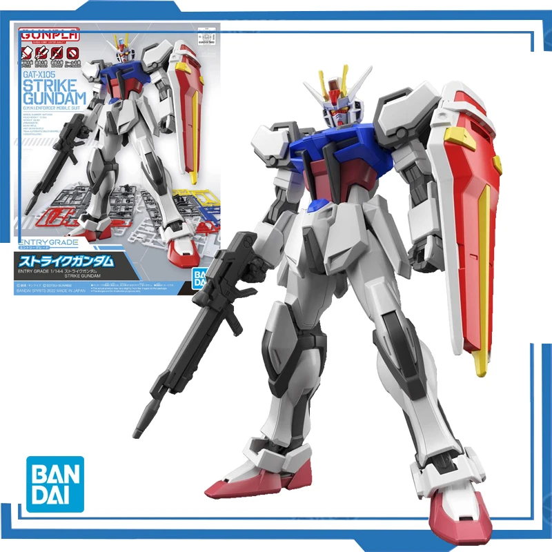 In Stock BANDAI ANIME 1/144 ENTRY GRADE EG GAT-X105 Strike Gundam Assembly Plastic Model Kit Action Toys Figures Gift