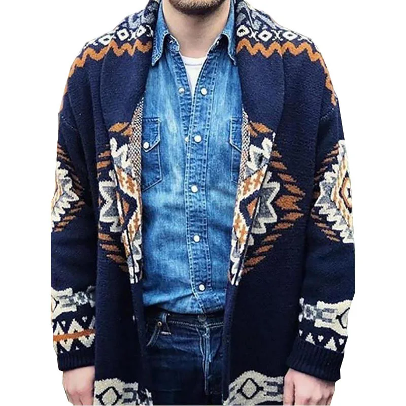 

Fashion New Long Sleeve Jacquard Knitted Coat Loose Cardigan Sweater Men's Sy0067