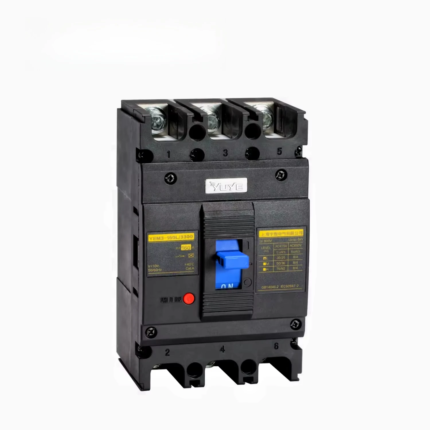 

123 YUYE Factory YEM3-160 3p 4p Electric Plastic Type MCCB Moulded Case Circuit Breaker Big Brand OEM Supplier