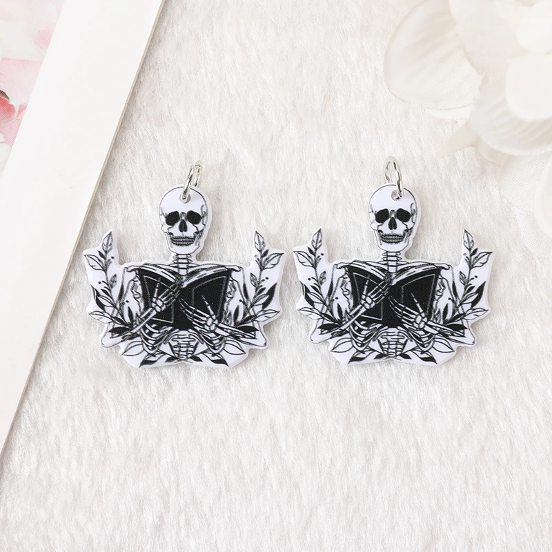 10Pcs Magic Books Charms Skeleton Woman Loves Books For Earring Keychain Pendant Necklace Diy Making