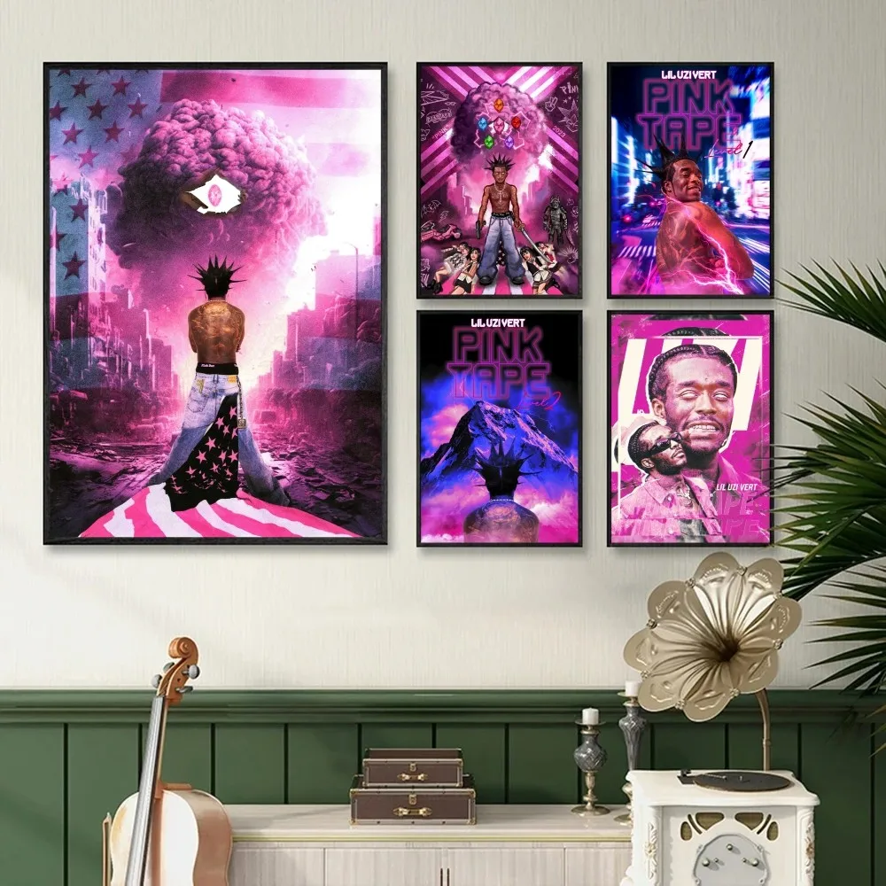 Rapper Lil Uzi Vert Pink Tape Poster Decorative Painting Bedroom Bedside Wall Sticker Living Room Cafe Entrance Home Decoration