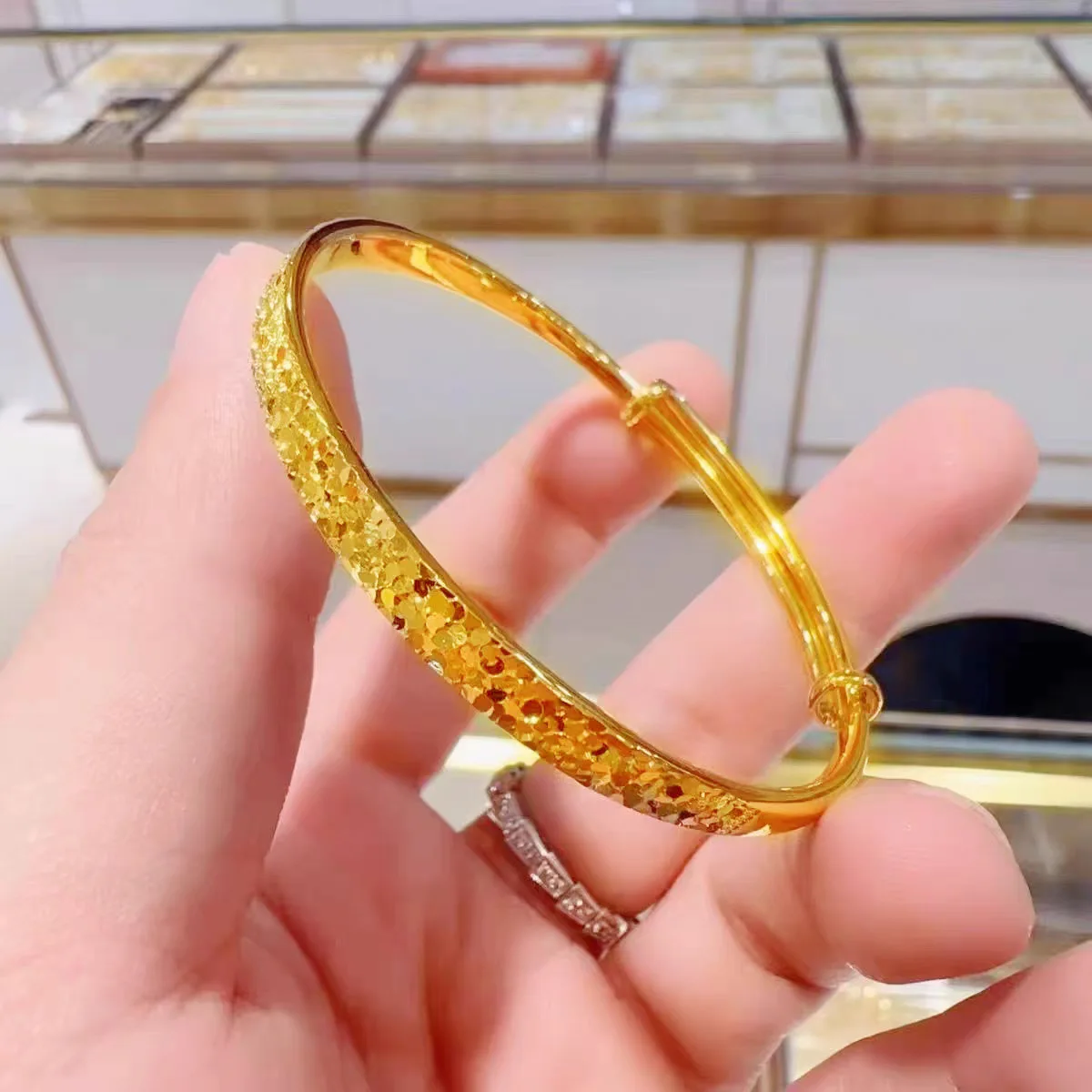 

9999 24K real gold crushed ice push-pull bracelet New flash solid adjusting bracelet women's temperament jewelry bracele