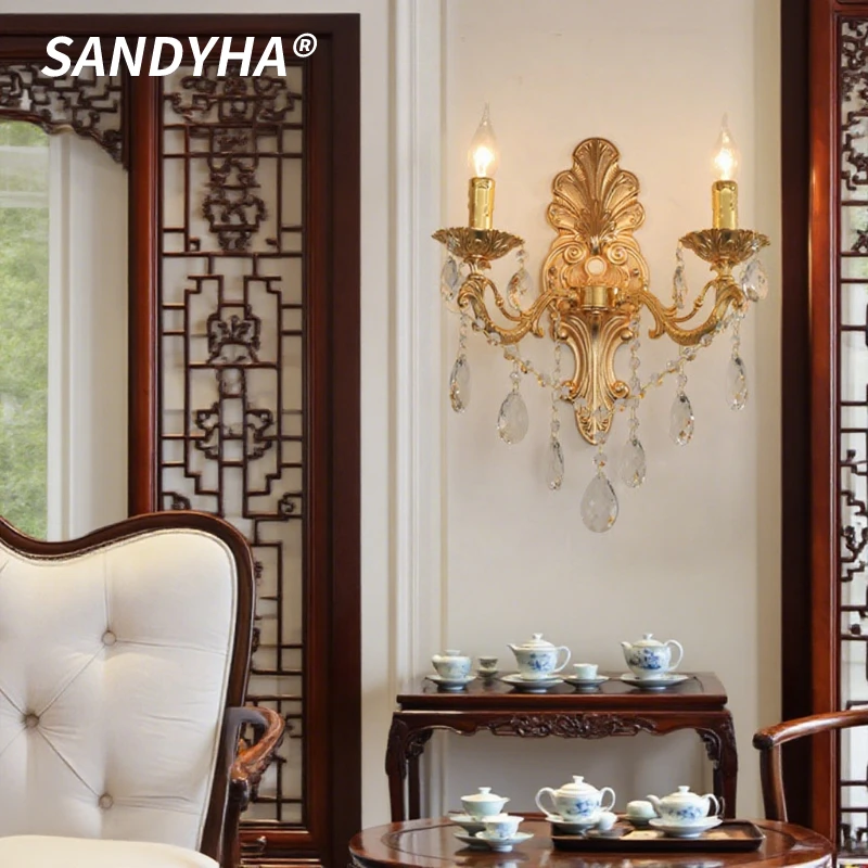 

SANDYHA Настенный светильник в скандинавском стиле в стиле ретро, золотой кристалл, настенный декор, светодиодный светильник для домашнего декора в вилле, отель, коридор, прихожая