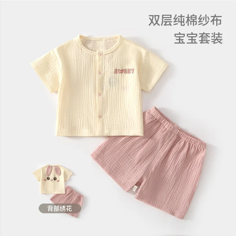 

Детские хлопковые пижамные комплекты: домашняя одежда для малышей, шорты и футболка с коротким рукавом, летняя одежда для девочек для помещений с кондиционером