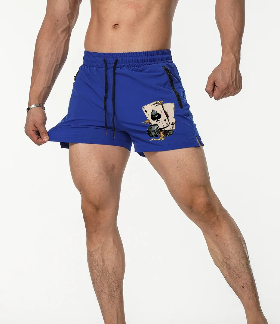 Men's trendy poker dice printed shorts, beach gym fitness running hiking casual shorts, M-XXXL