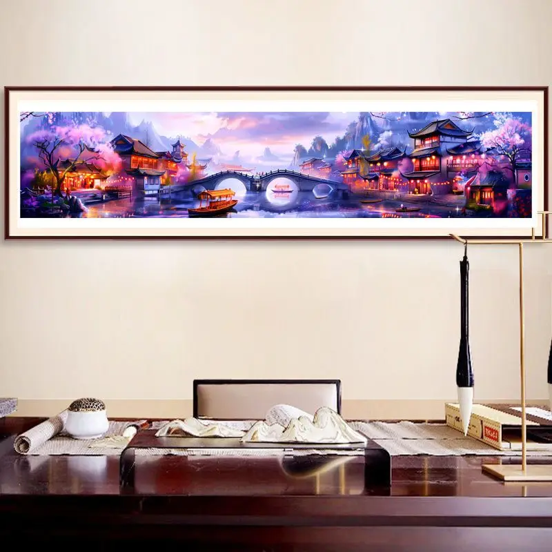 9ct 250x50cm Jiangnan beautiful scenery Embroidery DIY Chinese Style Printed Kits Cross Stitch Needlework Set Home Decor Crafts