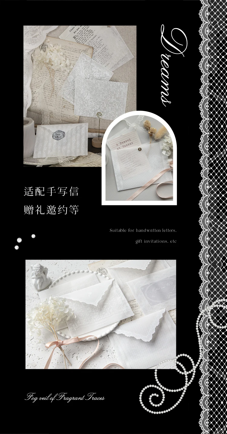 4-teiliges Set Vintage Spitzen-Papierumschläge Kreative Nostalgische Postkarten-Aufbewahrungstasche Feuerlackumschlag Briefzubehör – Detail 15