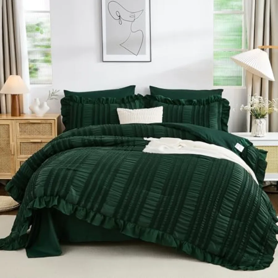 

Comforter Set Size, 7 Pieces Ruffle Comforter Set with Sheets, Boho Farmhouse Textured Bed in a Bag 104"×90